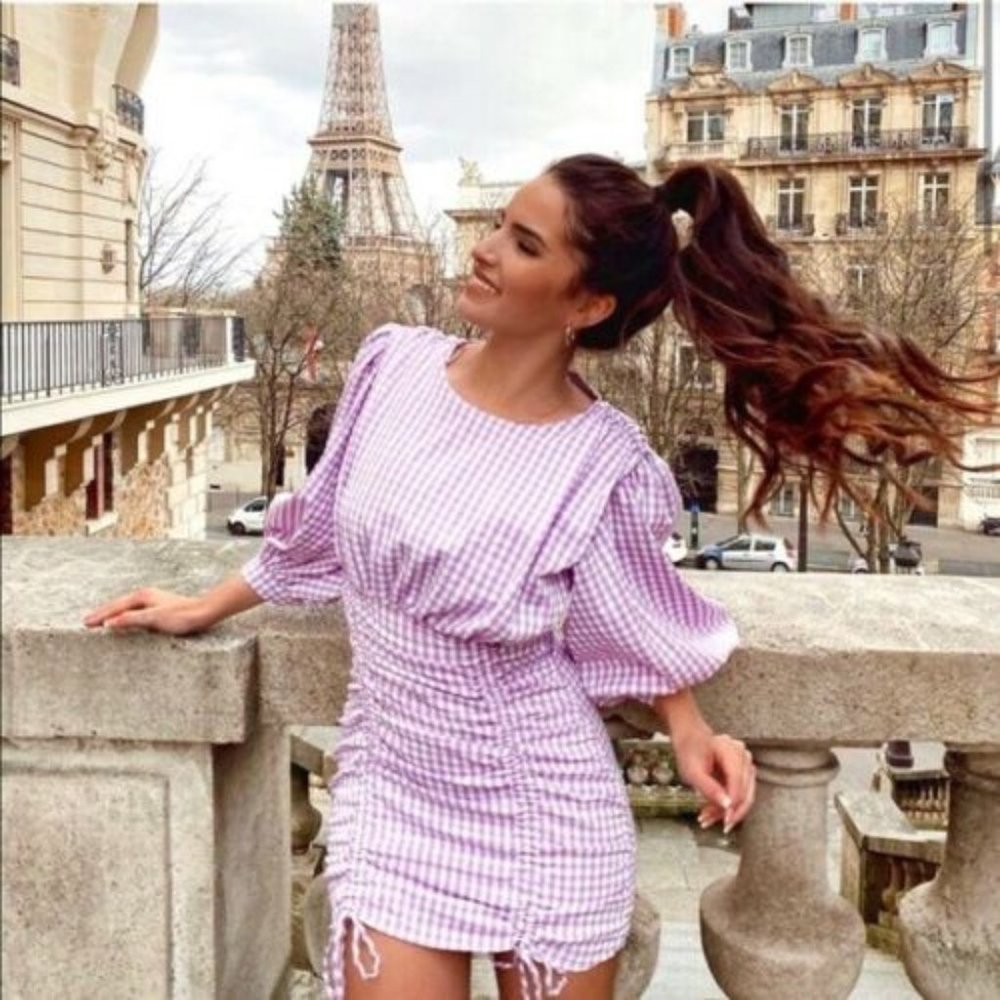 ZARA LIGHT MAUVE GINGHAM CORDUROY DRESS